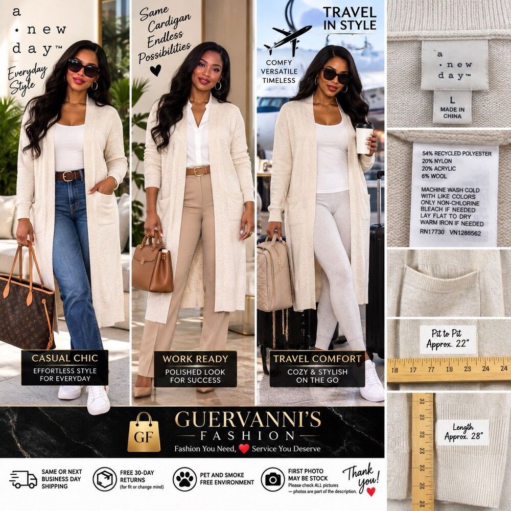 A New Day Cardigan Women Cream Knit Open Front Long Sleeve Casual Cozy